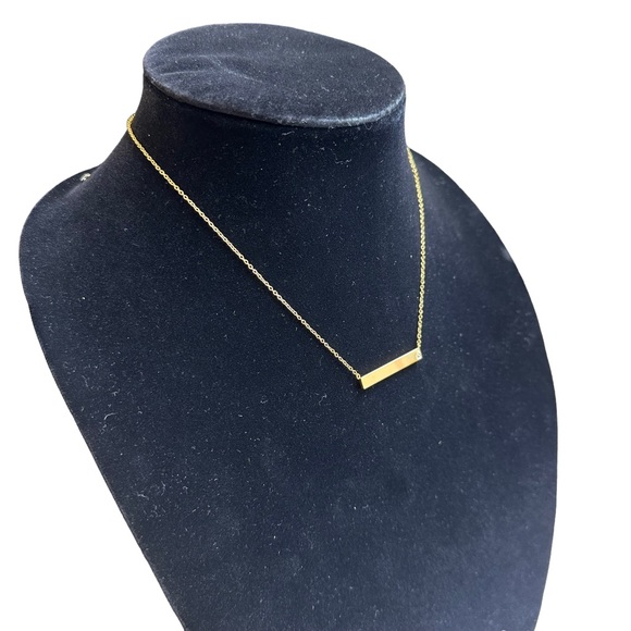 Simple Rectangle Cubic Zirconia Solid 925 Sterling Silver Necklace Gold - Picture 6 of 9